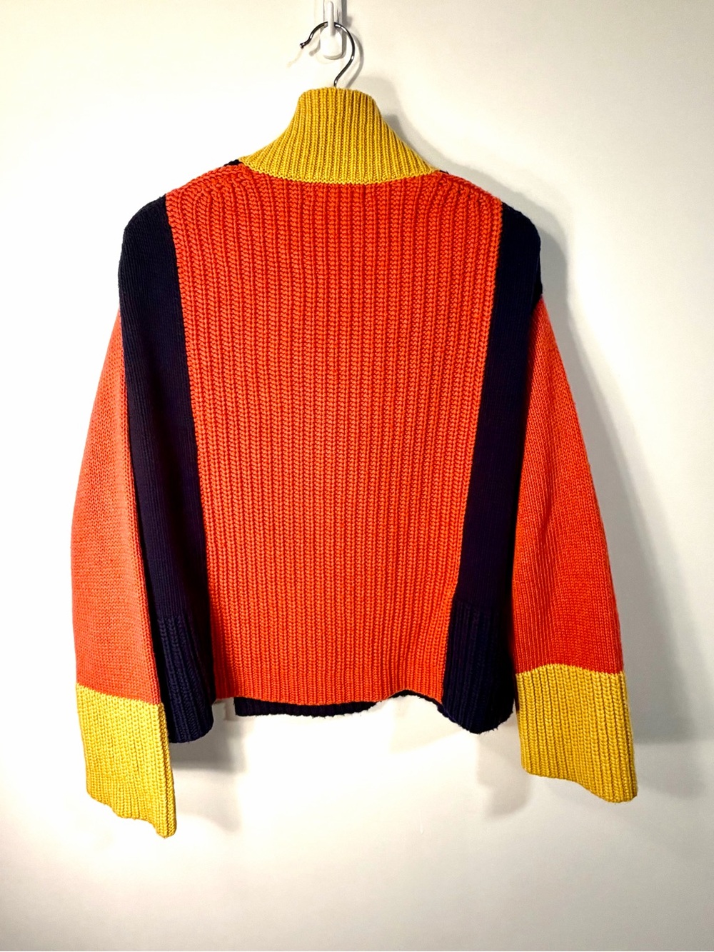 Victor Alfaro Navy, Orange & Yellow Ribbed Half-Zip Turtleneck Sweater - Picture 2 of 7
